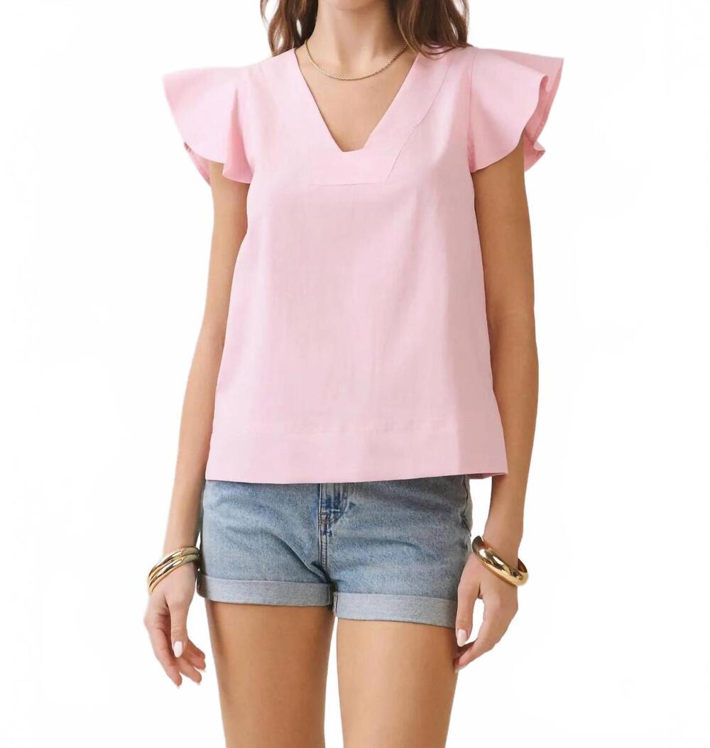 NEW TCEC subtle stitch flutter sleeve top in baby pink